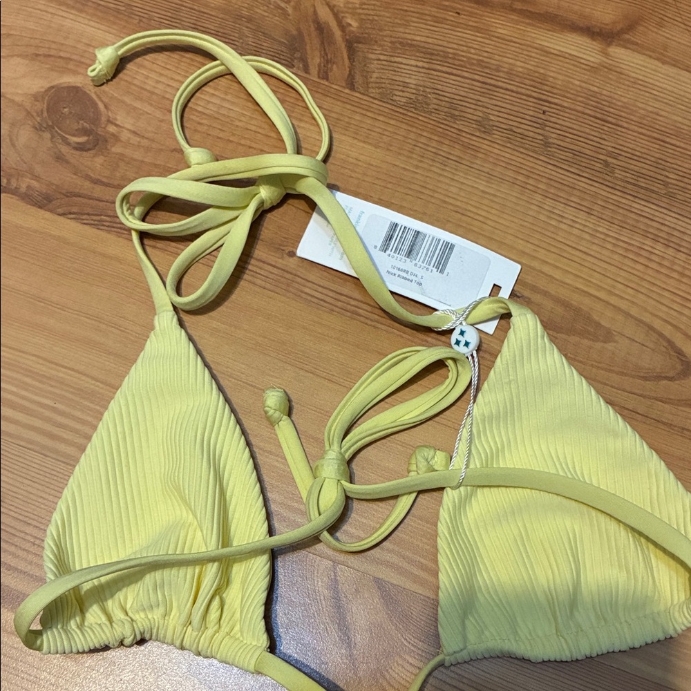 Frankie’s Yellow Triangle Ribbed Bikini Top Sz small NWT